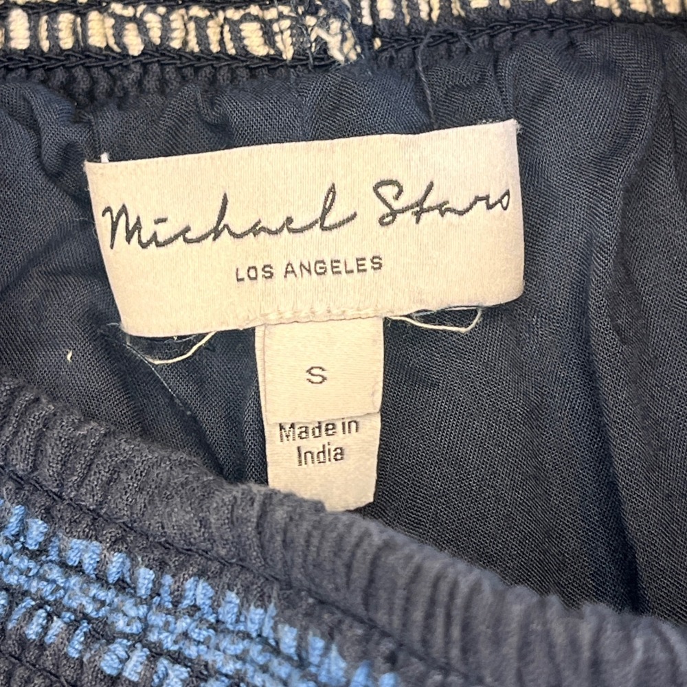 Michael Stars Womens Navy Blue Embroidered Cotton Wide Leg Smocked Pants S Boho - Picture 3 of 10